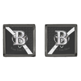 Modern Metallic Monogram (B) Gunmetal Finish Cufflinks