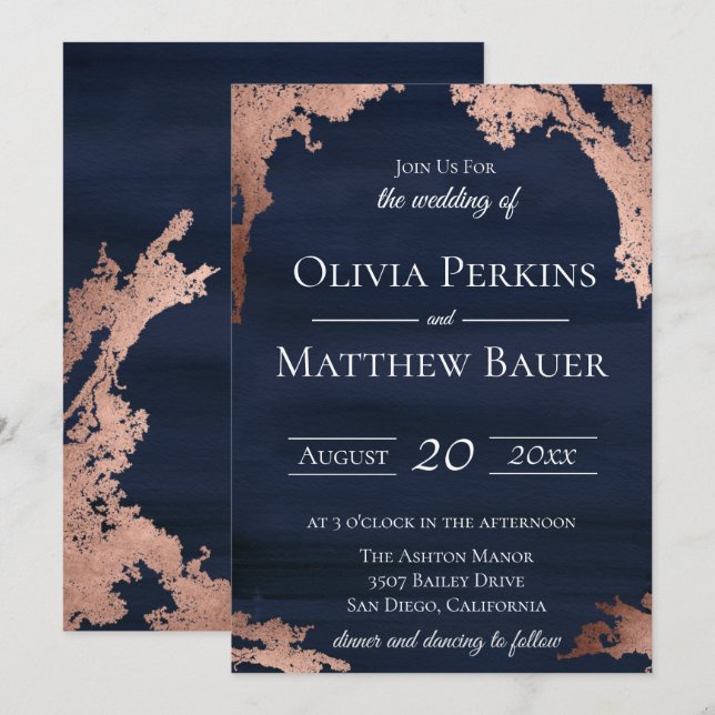 Modern Metallic Moody Blue Wedding Invitation (Front/Back)