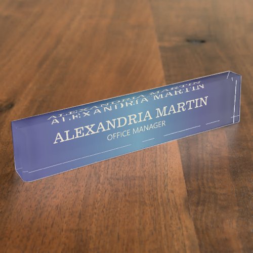 Modern Metallic Navy Blue Name Job Title Desk Name Plate