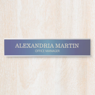 Modern Metallic Navy Blue Name Job Title Door Sign