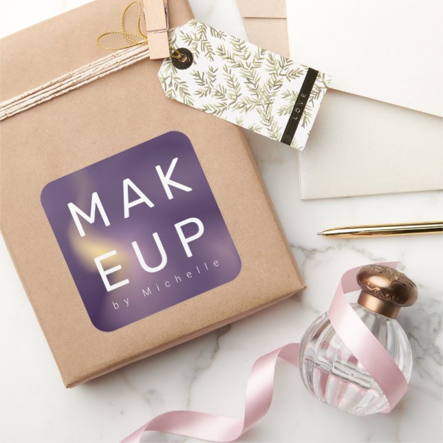 Modern Metallic Ombre Makeup Artist Monogram Square Sticker (Gifting)
