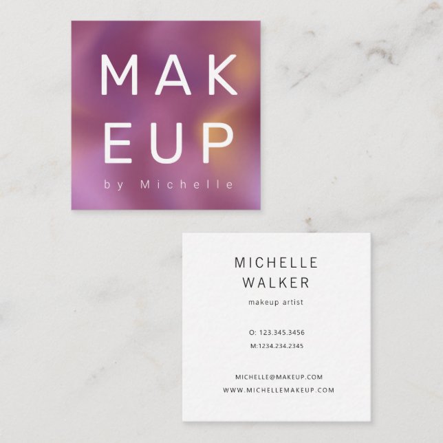Modern Metallic Ombre Makeup Artist Square Business Card (Front/Back)