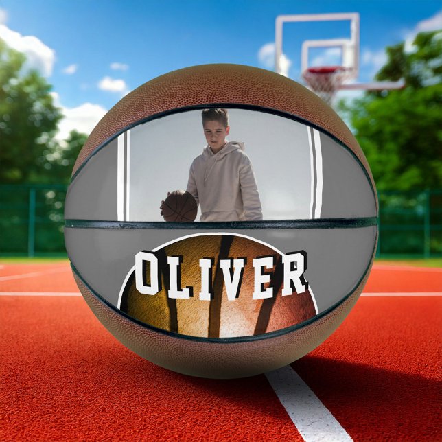 Modern Metallic Orange Name Photo Basketball (Creator Uploaded)