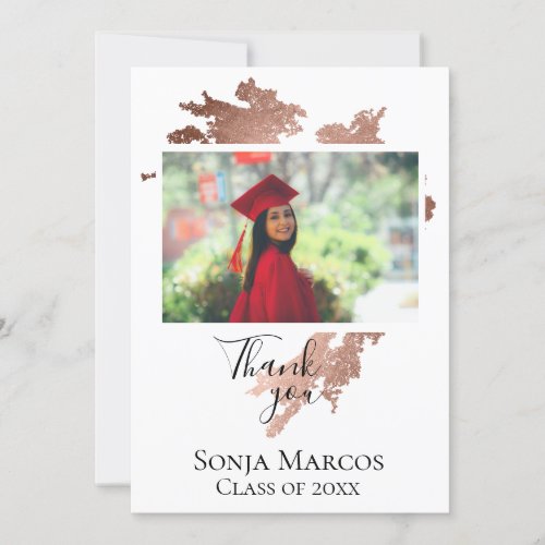 Modern Metallic Photo Graduation Thank You Announcement