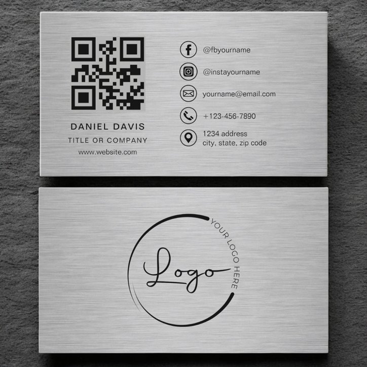 Modern Metallic Professional Company Logo QR Code Business Card