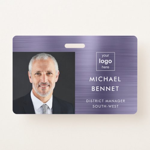 Modern Metallic Purple Company Photo ID  Badge