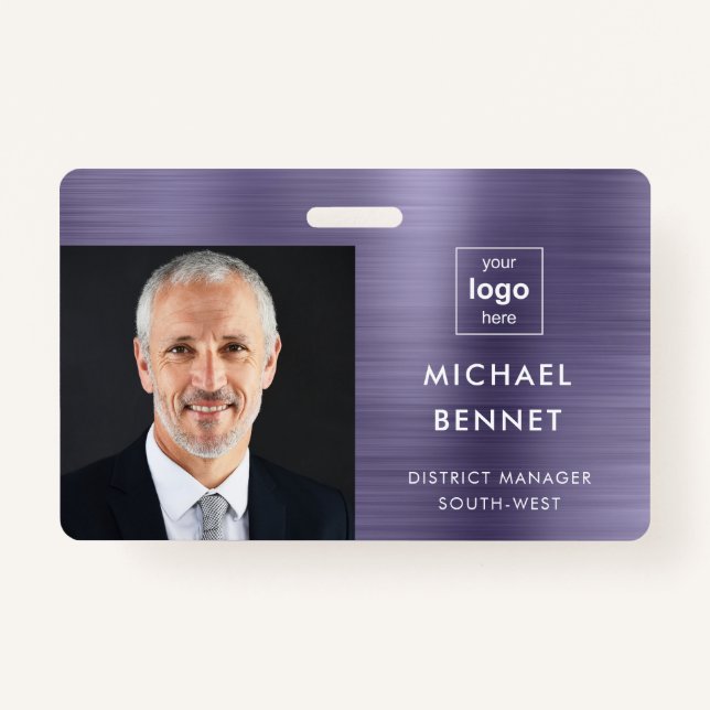 Modern Metallic Purple Company Photo ID  Badge (Front)