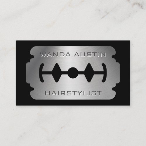 Modern Metallic Razor Blade Barber Hair Stylist Business Card