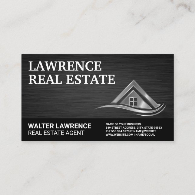 Modern Metallic Real Estate Logo Business Card (Front)