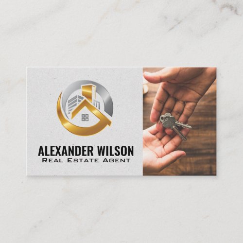 Modern Metallic Real Estate Logo Business Card