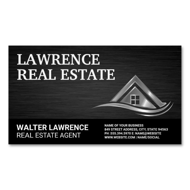 Modern Metallic Real Estate Logo Business Card Magnet (Front)