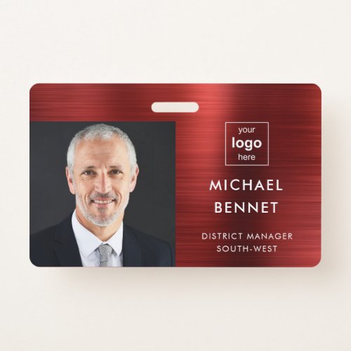 Modern Metallic Red Company Photo ID  Badge