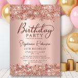 Modern Metallic Rose Gold Glitter 90th Birthday Invitation<br><div class="desc">Elegant modern rose gold glitter metallic foil and 90th birthday invitations. This adult girly feminine card design features stylish handwritten calligraphy script,  blush pink rose gold faux brushed metallic foil background with glam rose gold glitter border. Easy to personalize,  perfect for any age.</div>