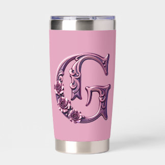 Modern Metallic Rosemaling Letter G, Pink/Purple Insulated Tumbler
