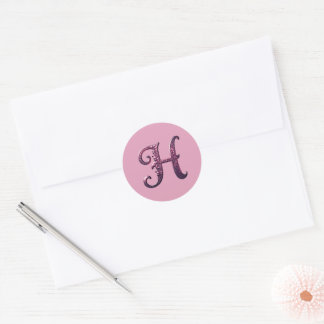 Modern Metallic Rosemaling Letter H, Pink/Purple Classic Round Sticker