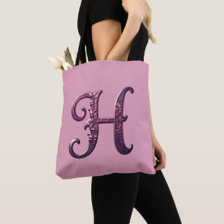 Modern Metallic Rosemaling Letter H, Pink/Purple Tote Bag