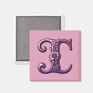 Modern Metallic Rosemaling Letter I, Pink/Purple Magnet