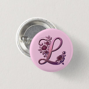 Modern Metallic Rosemaling Letter L, Pink/Purple Button