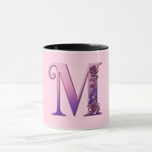 Modern Metallic Rosemaling Letter M, Pink/Purple Mug