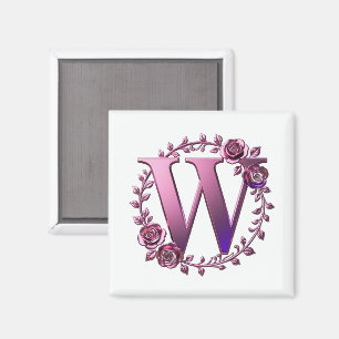 Modern Metallic Rosemaling Letter W, Pink/Purple Magnet