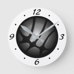 Modern Metallic Silver Basketball Ball Number Round Clock