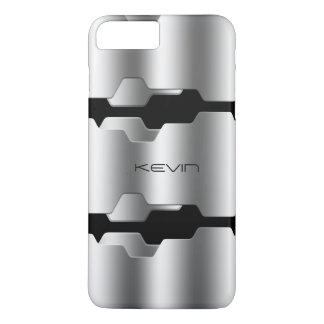 Modern Metallic Silver & Black Geometric Design iPhone 8 Plus/7 Plus Case