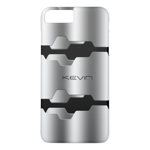 Modern Metallic Silver  Black Geometric Design iPhone 8 Plus7 Plus Case