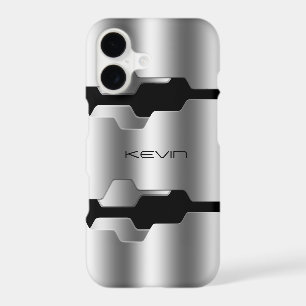 Modern Metallic Silver & Black Geometric Design iPhone 17 Case