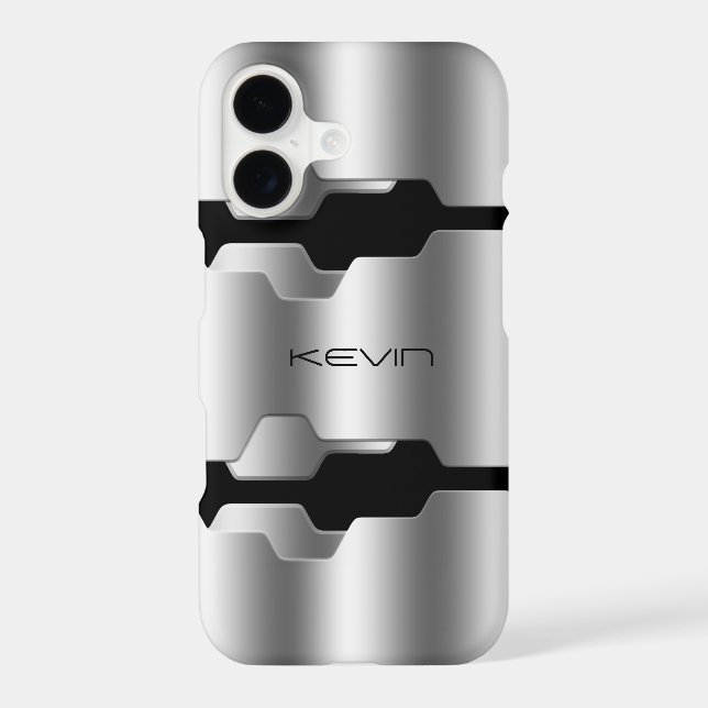 Modern Metallic Silver & Black Geometric Design Iphone Case (Back)