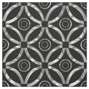 Modern Metallic Silver & Black Geometric Pattern Fabric