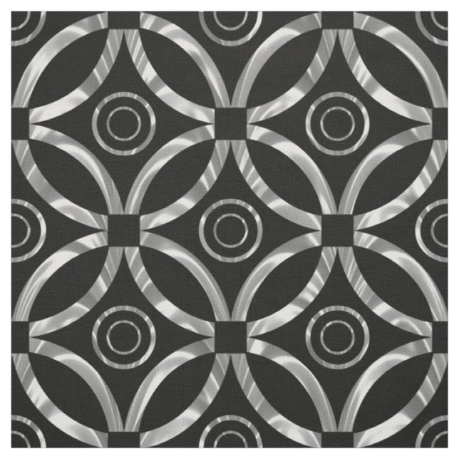 Modern Metallic Silver & Black Geometric Pattern Fabric (Swatch)