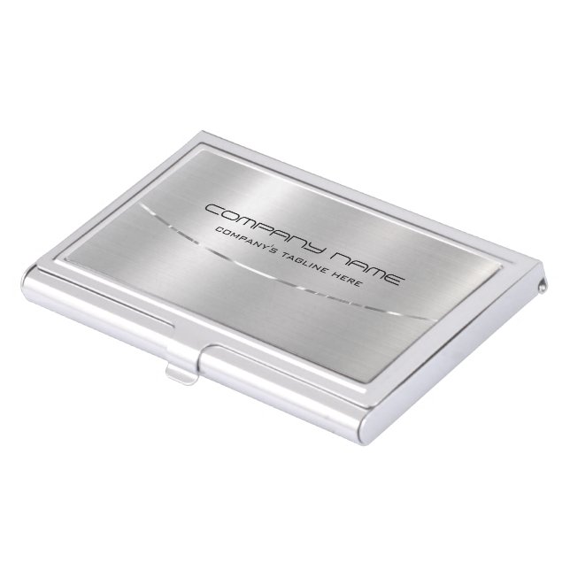 Modern Metallic Silver Brushed Aluminum Look Business Card Case (Front)