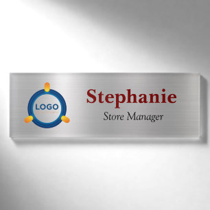 Modern Metallic Silver Brushed Magnetic Company N Name Tag