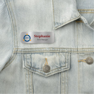 Modern Metallic Silver Brushed Magnetic Company N Name Tag
