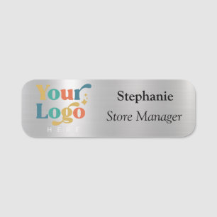 Modern Metallic Silver Brushed Magnetic Company  Name Tag