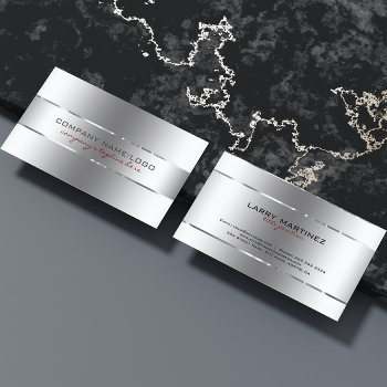 Modern Metallic Silver Design Stainless Steel Look Business Card by artOnWear at Zazzle