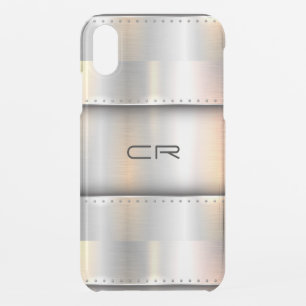 Modern metallic silver-gray geometric design iPhone XR case