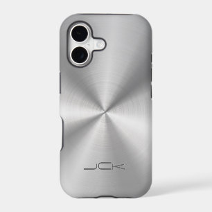 Modern Metallic Silver-Gray Stainless Steel Look iPhone 17 Case