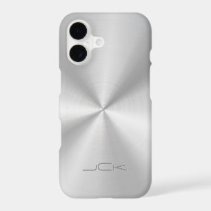 Modern Metallic Silver-Gray Stainless Steel Look iPhone 17 Case