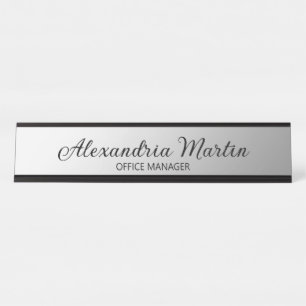 Modern Metallic Silver Job Title Name Desk Script Desk Name Plate