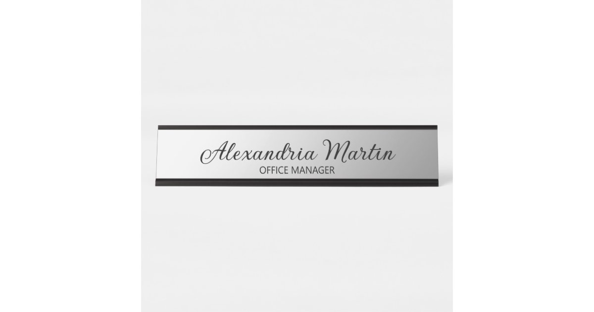 Script Plates Modern Metallic Silver Job Title Name Desk Script Plate | Zazzle