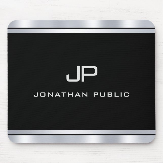 Modern Metallic Silver Look Monogram Template Mouse Pad (Front)
