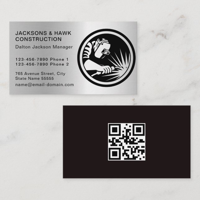 Modern Metallic Silver Look Simple Construction  Business Card (Front/Back)
