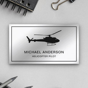 Modern Metallic Steel Silver Helicopter Pilot Business Card