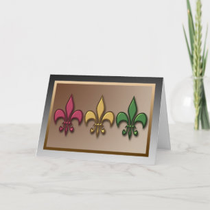 Modern Metallic Style Fleur de Lis Christmas Holiday Card