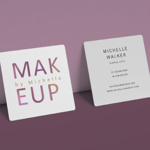 Modern Metallic Typography Makeup Artist Square Business Card