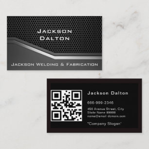 Modern Metallic Welding Fabricator Contractor QR Business Card