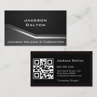 Modern Metallic Welding Fabricator Contractor QR Business Card