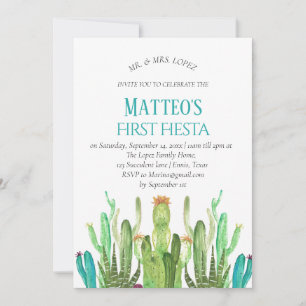 Modern Mexican Cactus Boy First Fiesta Birthday Invitation