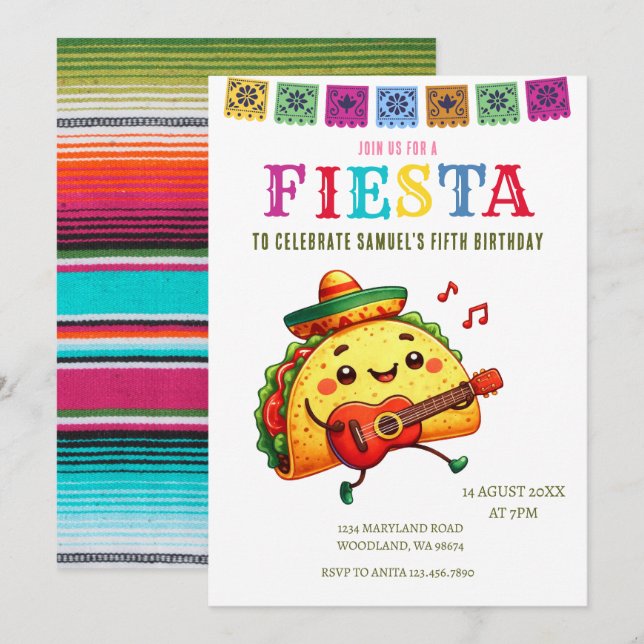 Modern Mexican Fiesta Birthday Invitation (Front/Back)